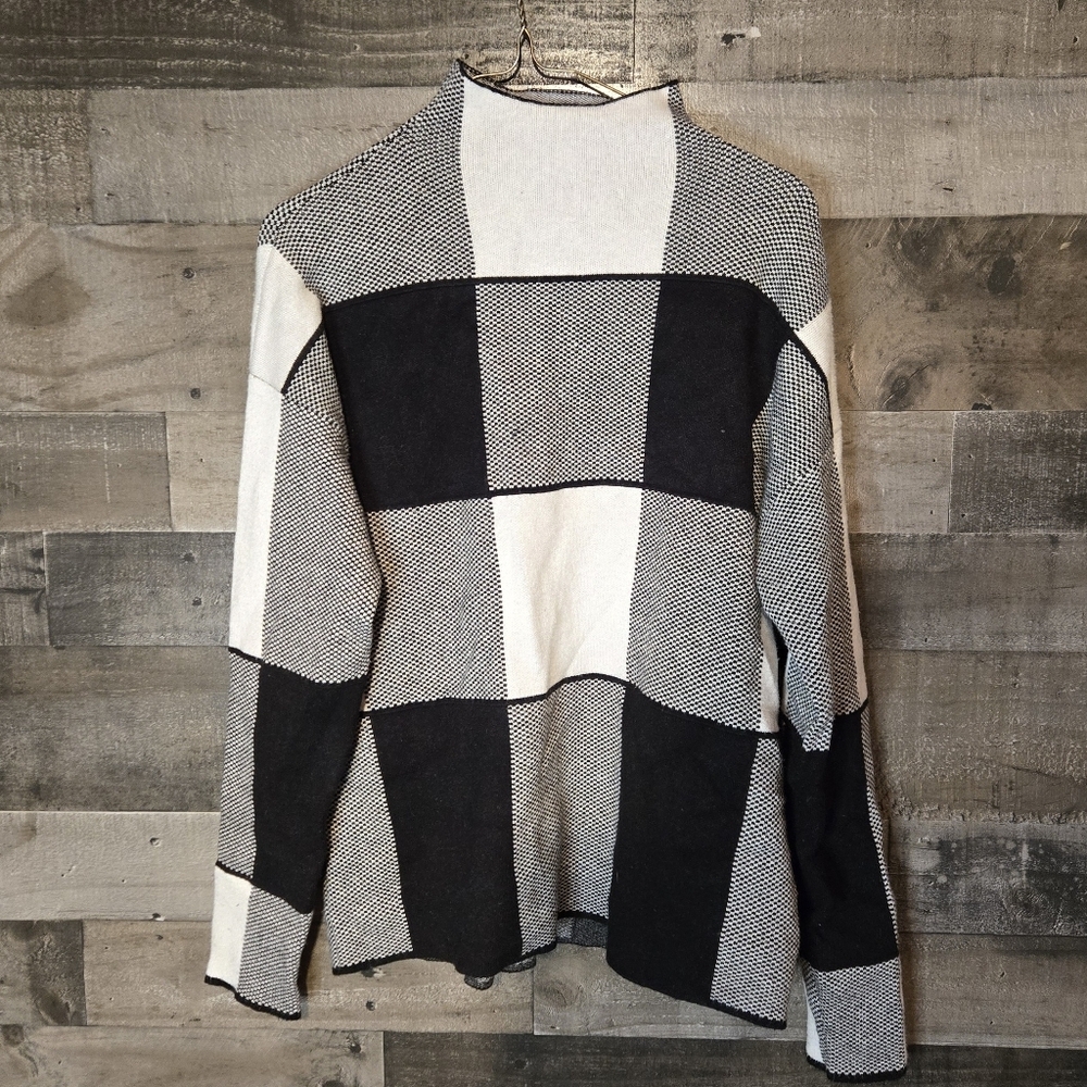 Black and White Checkered Mockneck Sweater
